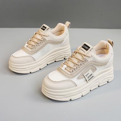 Новые сетчатые дышащие повседневные кроссовки - Толстая подошва, увеличивающая рост, Прочные, Однотонные, Нескользящие, С защитой от запаха, Мягкая амортизация, Модные туфли