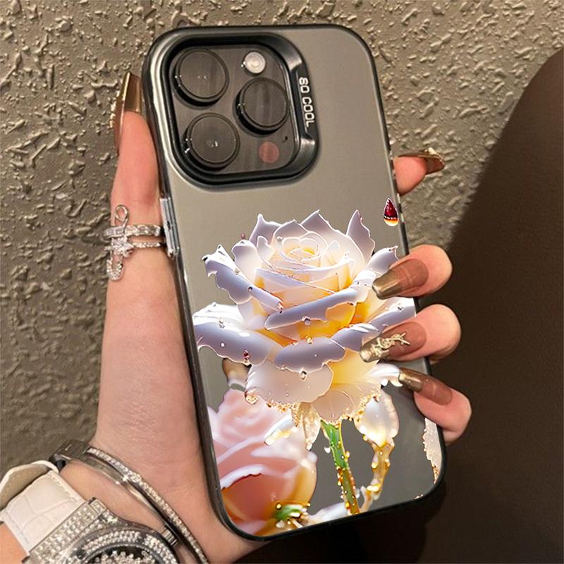 Премиальный черно-золотой чехол с рисунком розы для iPhone 17 16 15 14 13 12 11 Серии Pro Max Plus Двухслойная защита