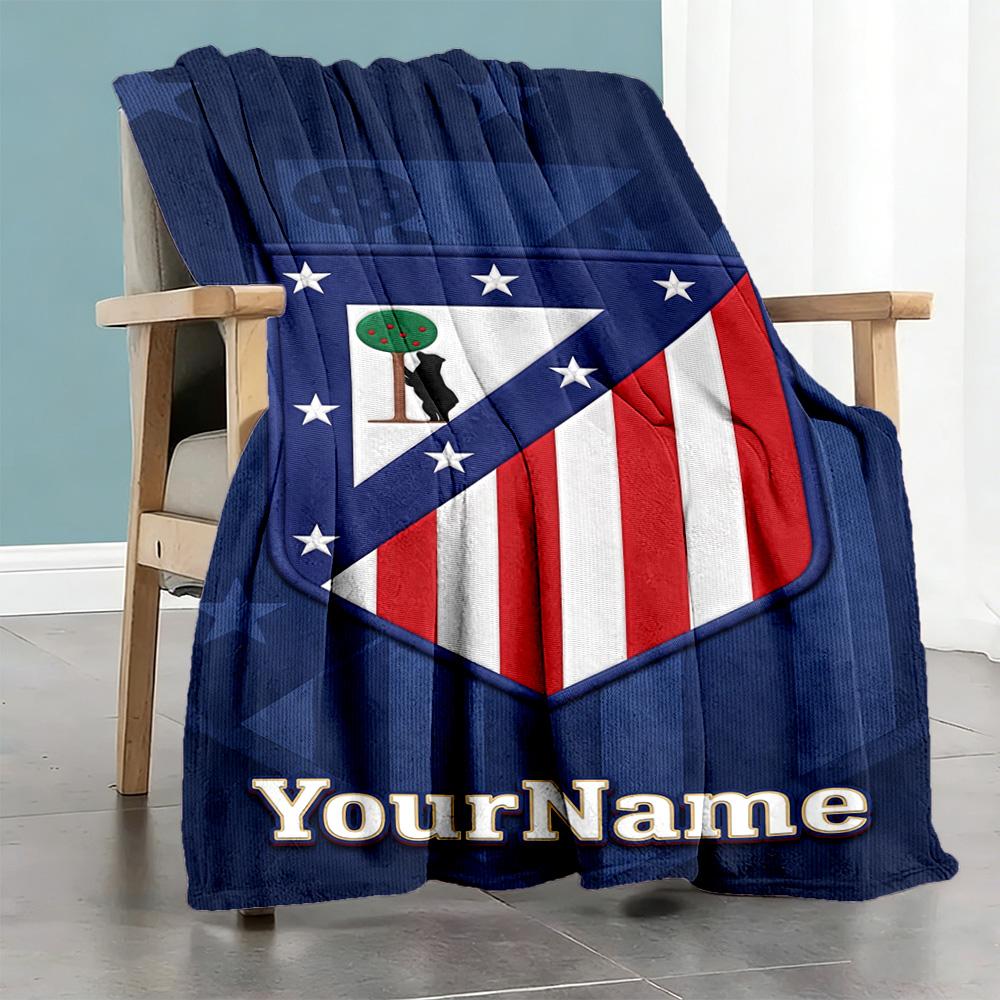 Atletico Madrid Customize Your Name Blanket Throw Personalized Blanket Ultra-Soft for Livingroom Seaside Chair Sofa Four Seasons Multipurpose