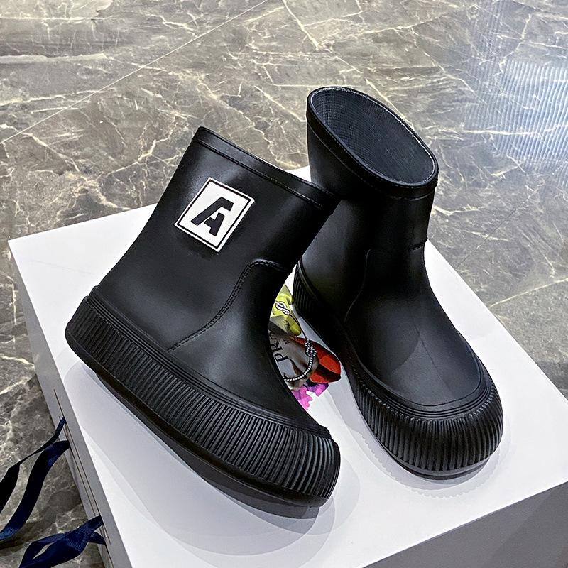 Зимние модные женские резиновые сапоги средней длины с толстыми подошвами, нескользящие женские резиновые сапоги, нескользящая обувь для отдыха на природе