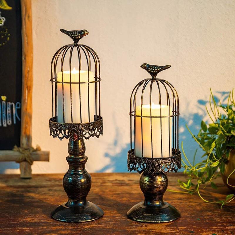 Iron Art Candlestick Ornaments Ambience Candle Holder Birdcage Home Decor Party Supplies