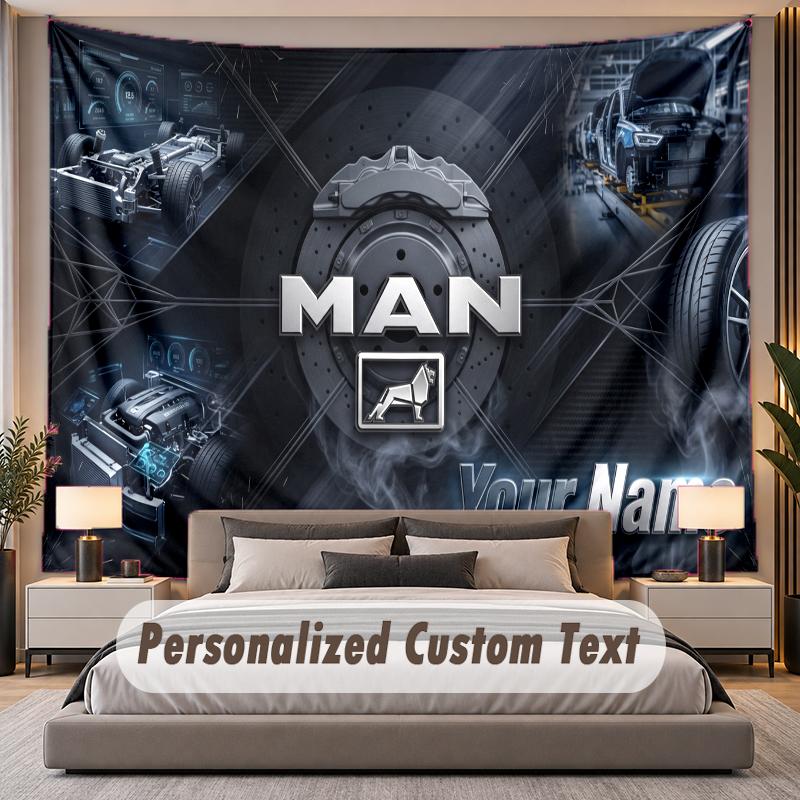 Custom Name Text Tapestry MAN Truck Personalized Polyester Wall Tapestry For Bedroom And Room