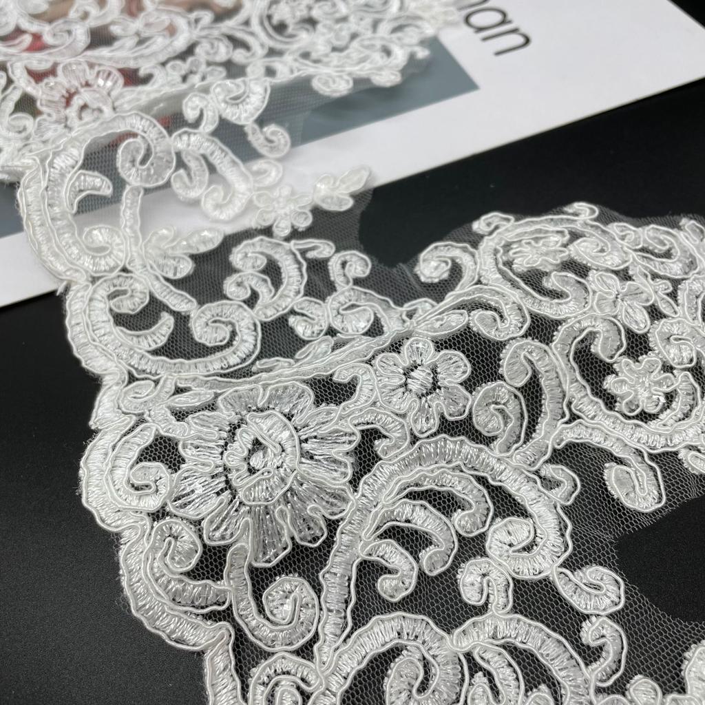 50Yard 15Cm Car Bone Lace Wedding Dress Clothing Accessories Fabric Cloth Decorative Beads Lace Polyester Silk Cloth