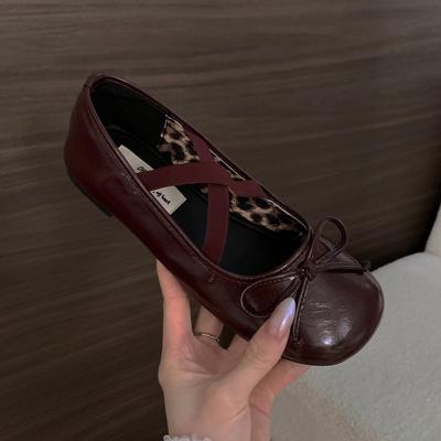 Модные IPPEUM Бордовые балетки Женские туфли с пряжкой Круглый носок Мэри Джейн Балетки Zapatos Mujer