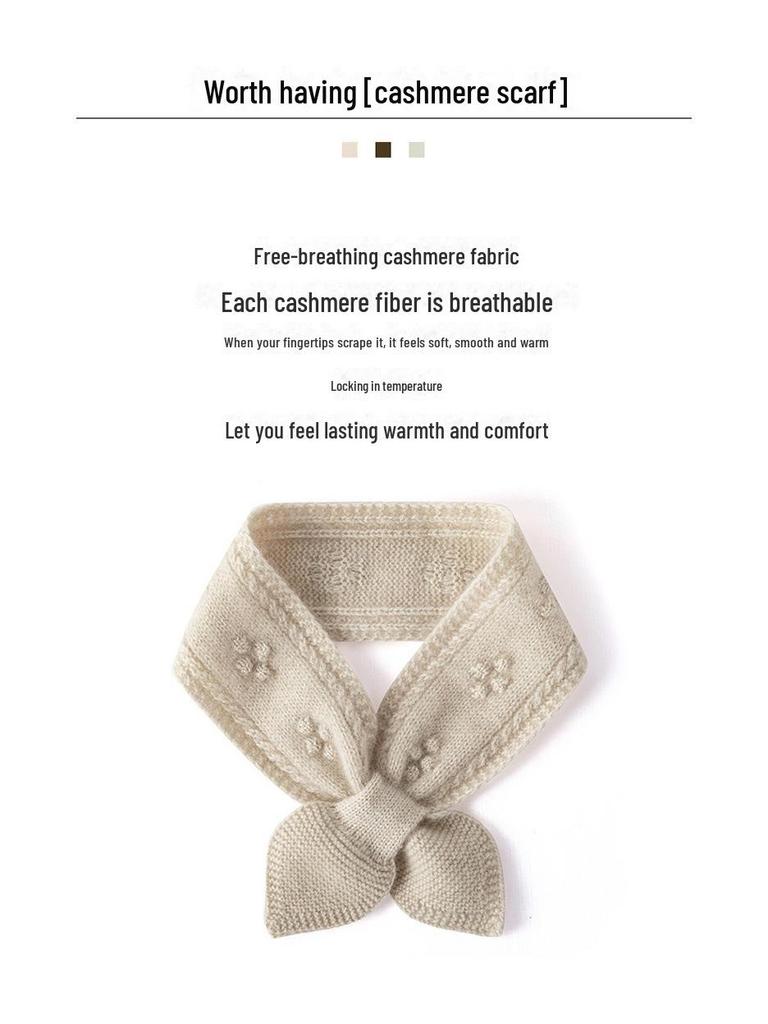 2024 Autumn/Winter Women's Bow Tie Twisted Flower Cashmere Knit Scarf