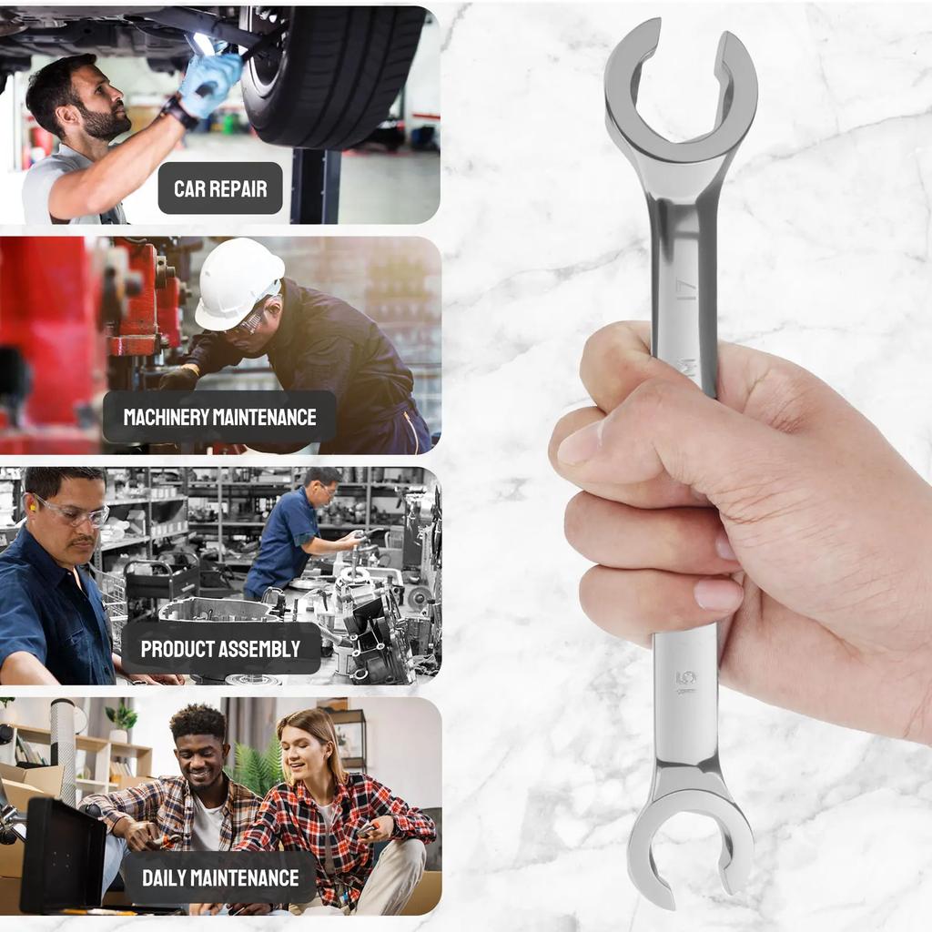4Pcs Flare Nut Wrench Set Double End Metric 9 10 11 12 13 14 15 17mm Mirror Polished Surfa Robust Etch Resistant for Machinery