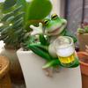 Yousheng Miniature Frog Figurine Garden Drinking Frog Statue Planter Hugger Resin Frog Decoration for Flower Pot Edge Decor Balcony Yard