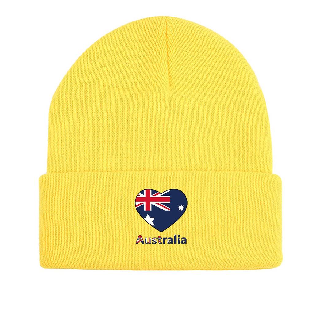 Heart Australian Flag Warm Knitted Cap Beanie, Patriotic Man Cap Cancer Chemo Slouchy Unisex Headwear Knit Hat Beanie