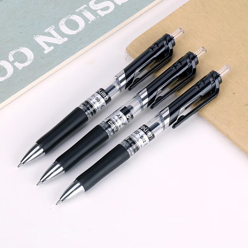 Deli S02 Retractable Gel Pen - 0.7mm Black, 12-Pack