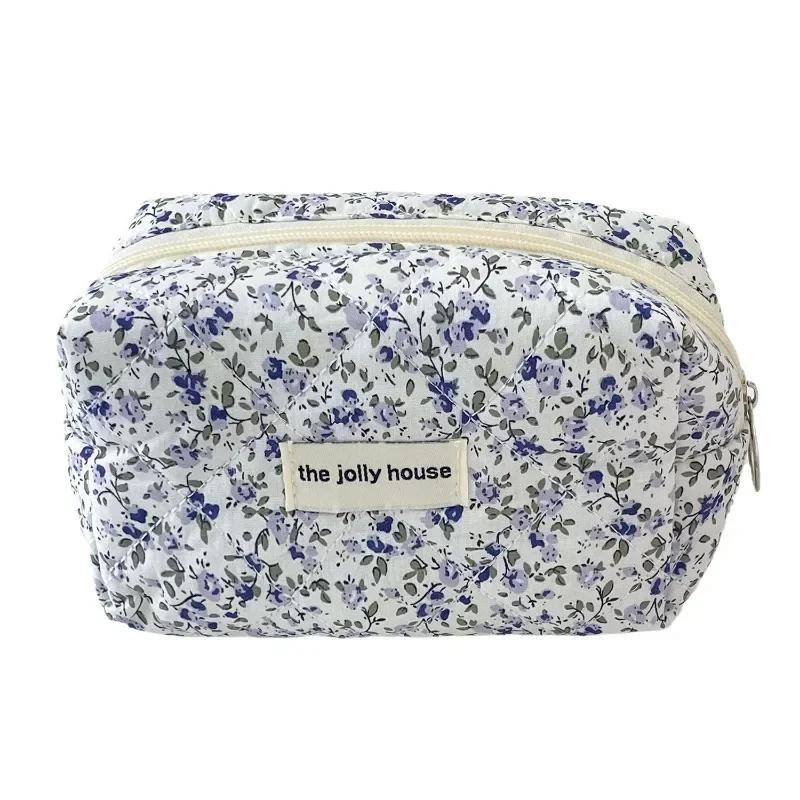 Flower Quilted Makeup Storage Bag Portable Travel Organizer Cosmetic Toiletry Pouch Cute Make Up Handbag Floral Bags