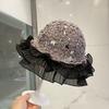 Vintage Hand-Crocheted Thin Cap for Women, Summer Lace Hollow Out Fisherman Hat, Cotton Yarn Ruffled Brim Bucket Hat
