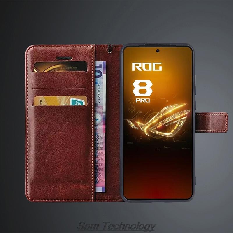 Чехол-держатель для карт для ASUS ROG Phone 8 Pro / ROG8 Pro из искусственной кожи, откидной чехол-кошелек в стиле ретро, деловой чехол Fundas Coque
