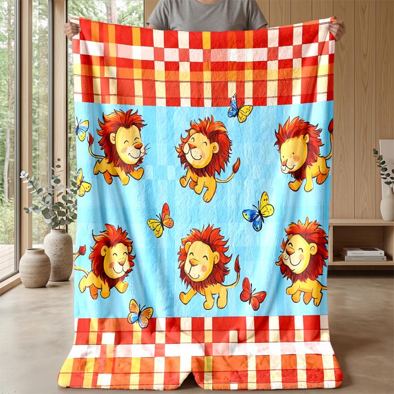 Lion Butterfly Pattern Theme blanket Lightweight Warm Flannel Blanket Decorative Throw Blanket for Home Decoration