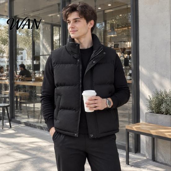 Casual Waistcoat for Men Quilted Puffer Vest, Stand Collar Thermal Outerwear, Winter Versatile Solid Color Body Warmer with Full Zipper Side Pockets,