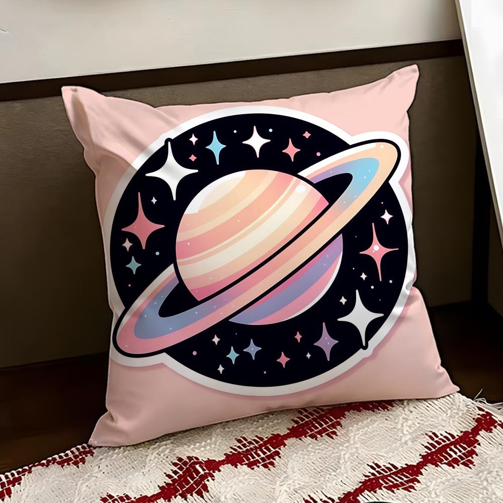 Orbiting Cartoon Planet Cushion Cover Reversible Soft Durable Pillow Cover Home  Car MultiScene Use for Daily Comfort