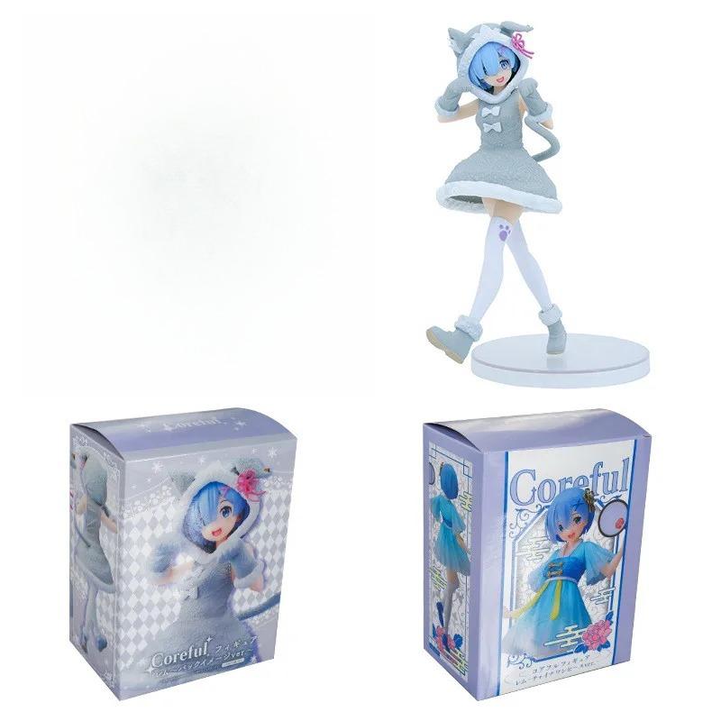 22CM Anime Re:Life in a Different World From Zero Rem Figure Parker Costume PVC Cat Ears Cute Dress Up Model Toys Doll Gift
