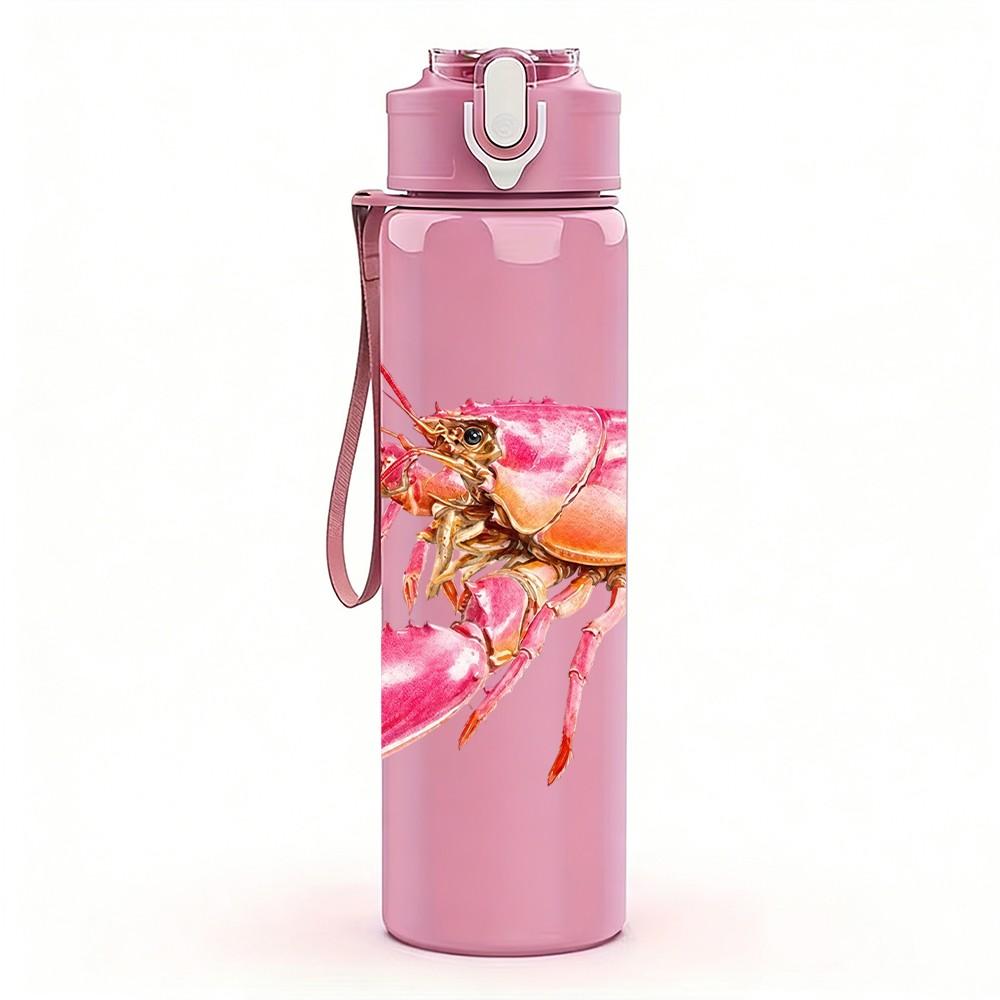 1PC Bright Red Lobster Seafood Animal Print 750ml Color Plastic Sports Water Bottle Leakproof Flip Straw Lid Suitable for Sports Office Home Use