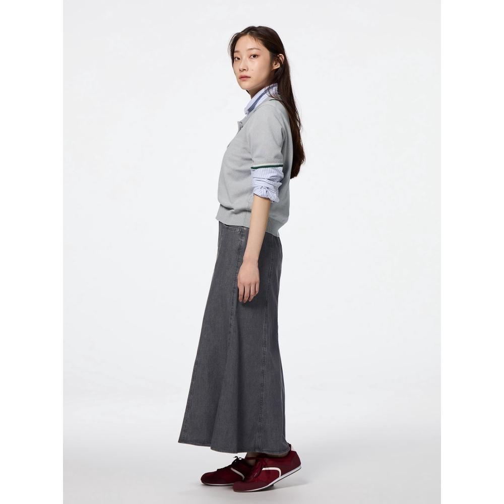 GU by Uniqlo Легкая джинсовая расклешенная макси-юбка+ec короткая длина 