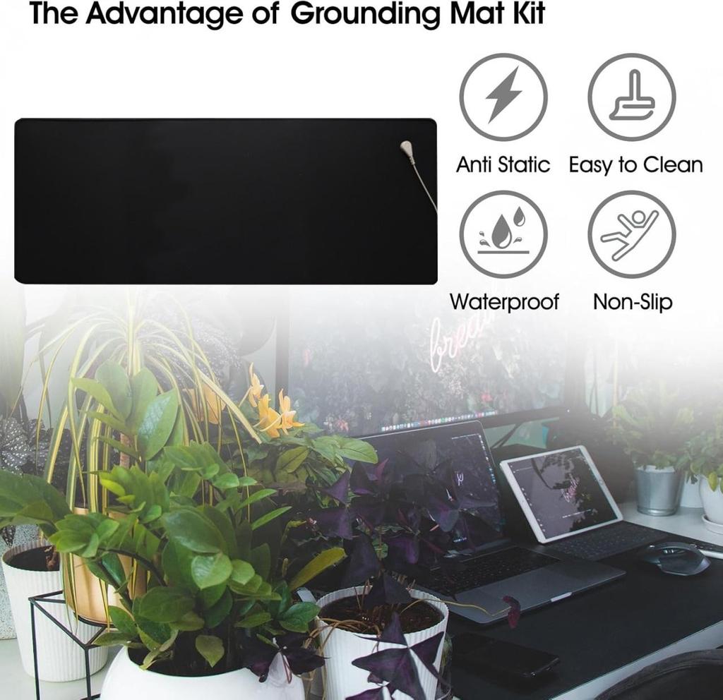 Заземляющий коврик 60*90 см с медным заземляющим стержнем, подключение к заземлению, восстановление ЭМП, для терапии стоп, универсальный проводящий заземляющий коврик для сна