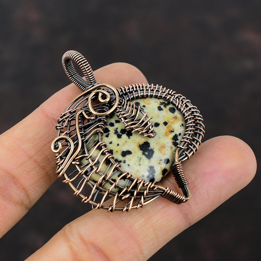 Подвеска из далматинской яшмы, подвеска из медной проволоки, элегантное медное украшение, потрясающий кулон из драгоценных камней, ювелирное изделие ручной работы, подвеска из проволоки, подарок для мамы