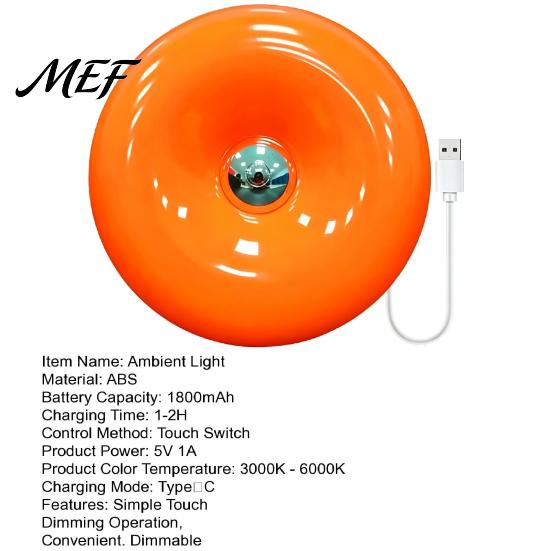 Modern Home Atmosphere Light Donut Night Light, Wireless Rechargeable 2-in-1 Table Lamp with Touch Dimmer, Battery Operated Wall Warm Orange