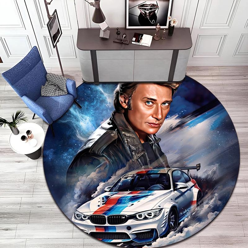 French legendary rock singer and actor Johnny Hallyday Round Carpet Soft Home Decoration Corridor Table and Chair Anti slip Outdoor Floor Mat rug H22
