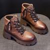 2024 New Autumn Leather Platform Boots Women's Thick-soled British Womens Shoes Short Boots Spring and Autumn Zipper Boots