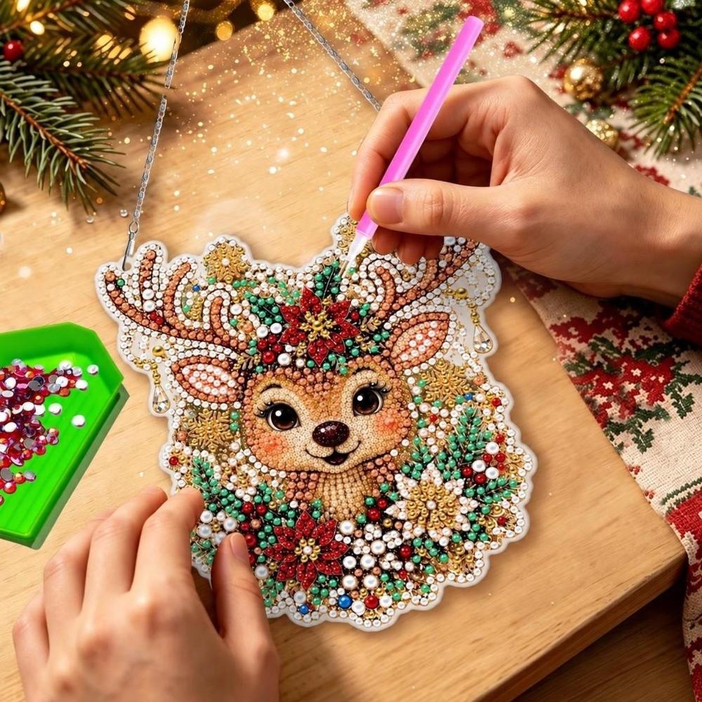 2D Flat Christmas Diamond Painting Set DIY Diamond Painting Hanging Ornament  Holiday Ornament