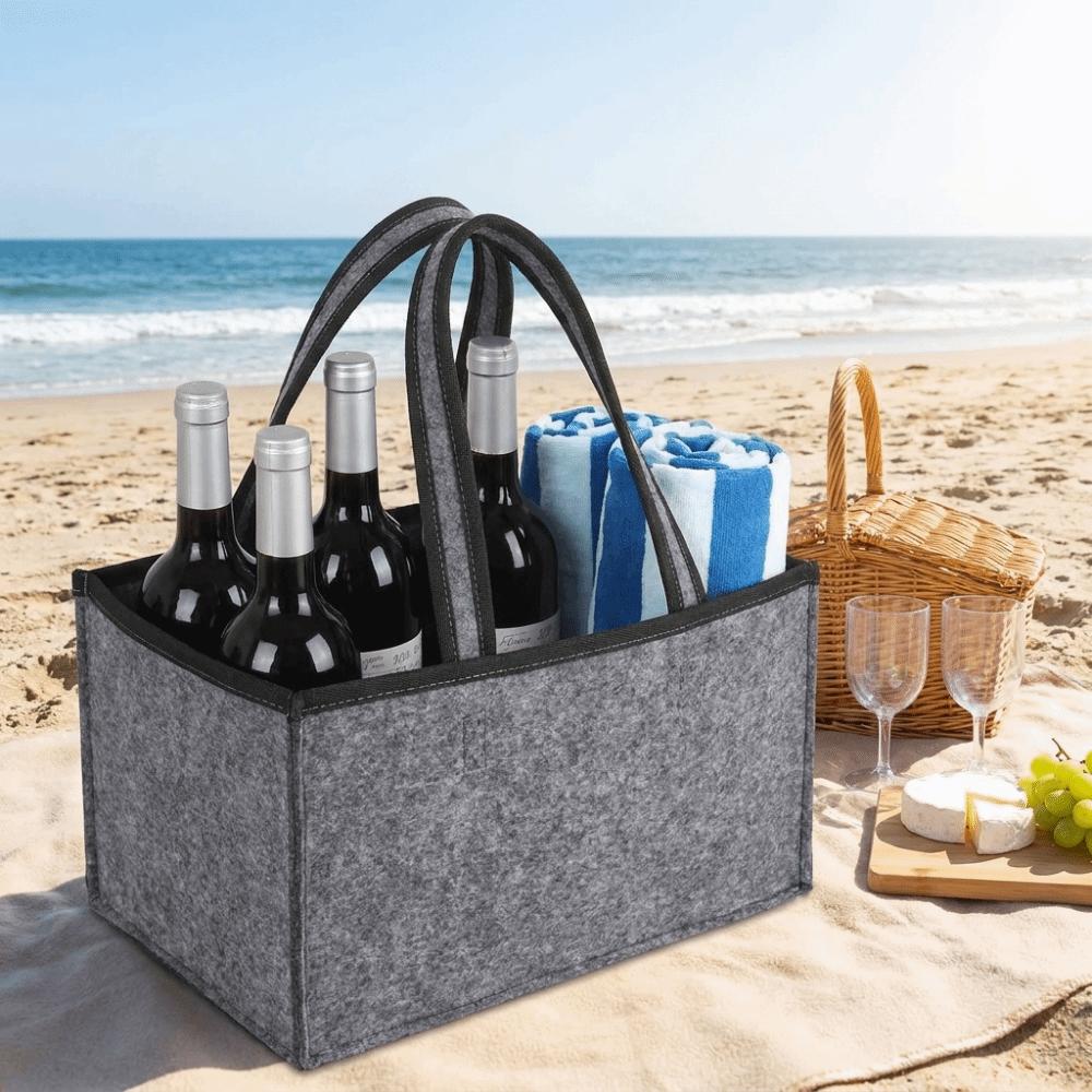 6 Compartments Wine Bottle Carrier with Handle Wine Tote Bag Lightweight Felt Bottle Holder Travel
