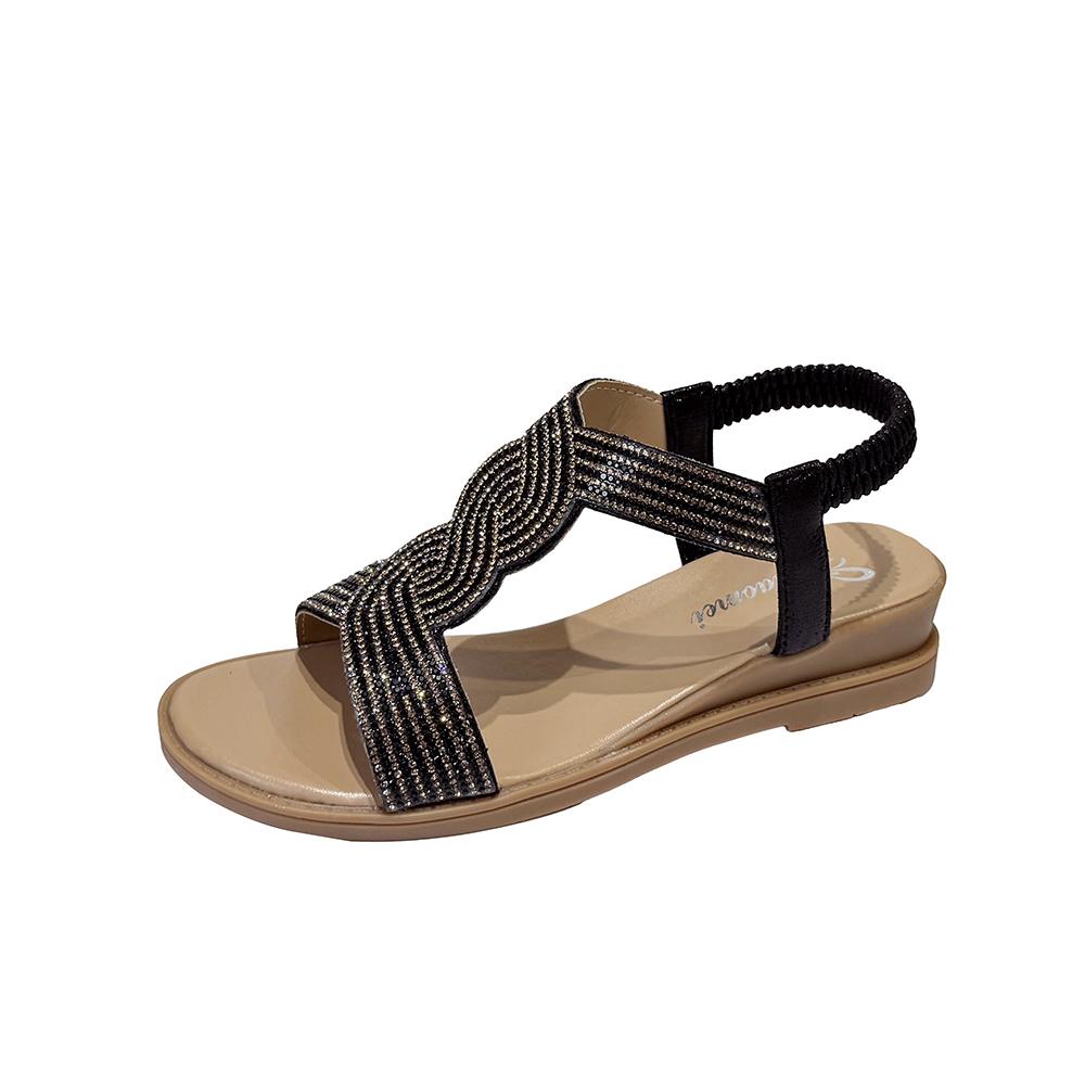 Модные сандалии на мягкой подошве с противоскользящим каблуком, женские модные сандалии с круглым носком, открытым носком, стразами, шлепанцы на плоской подошве