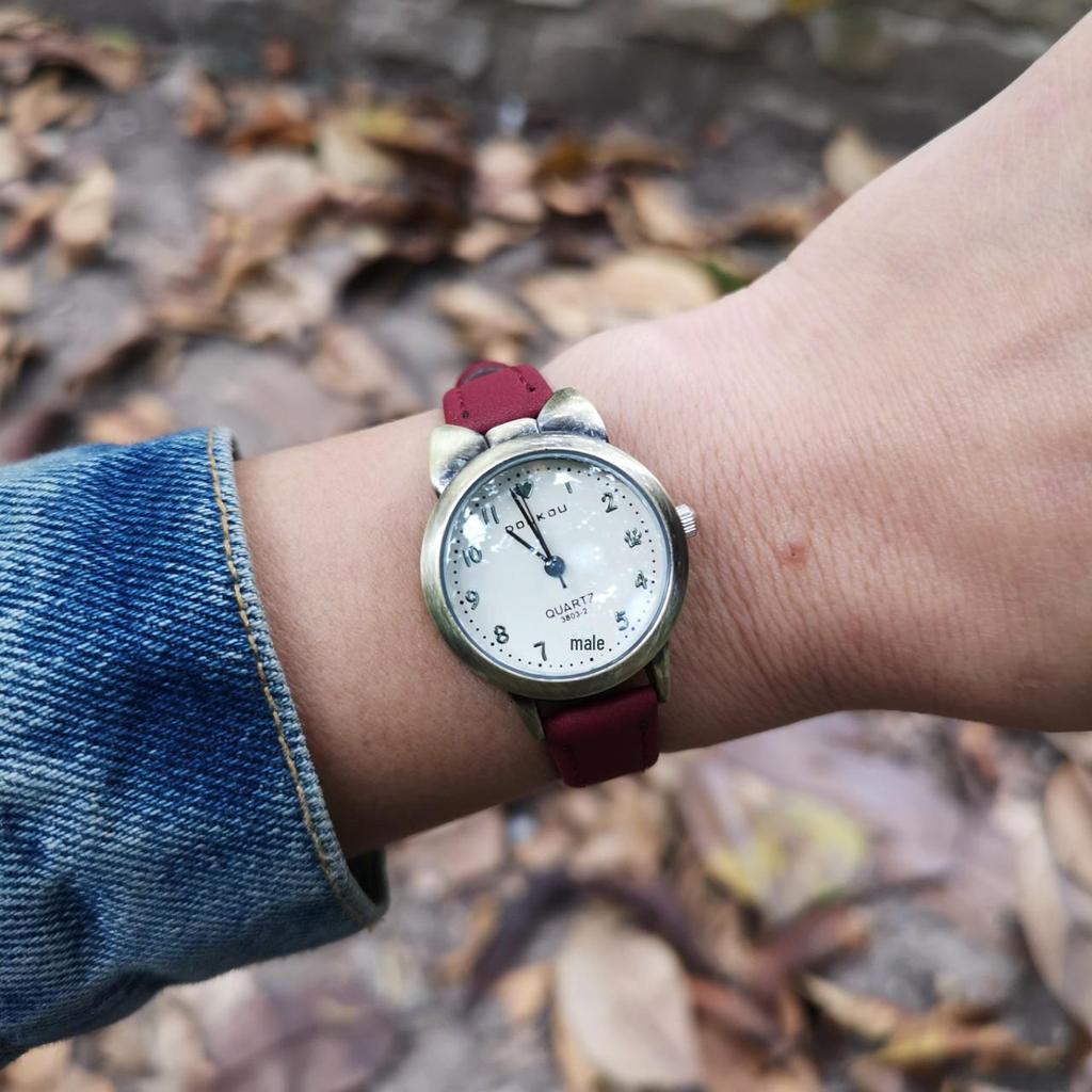 Модные светящиеся ретро-бронзовые студенческие часы Kitten