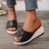 Foreign Trade Large Size Summer New Women's Slippers European and American Fashion One-character Wedge Heel Women's Cool Slippers