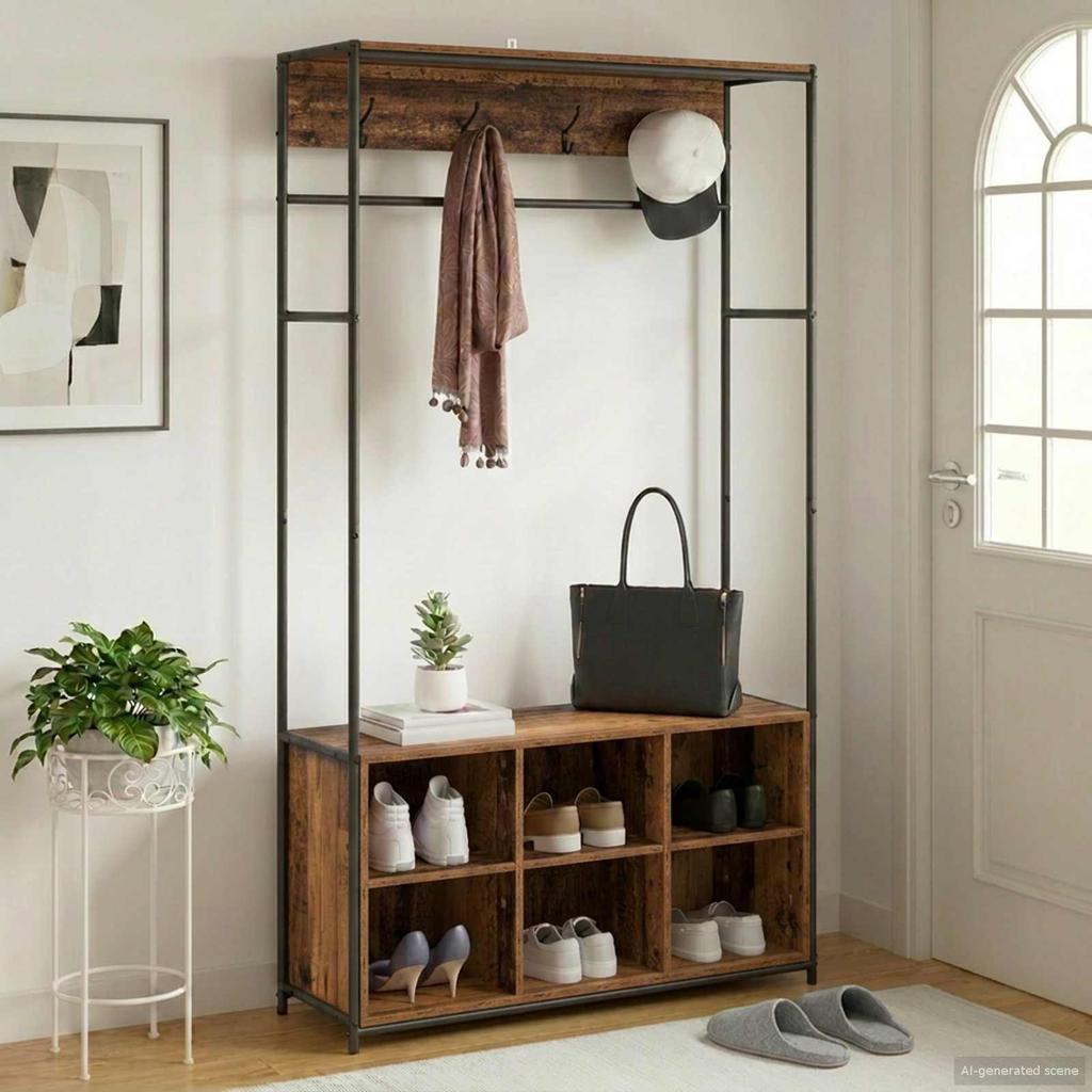 Coat Rack with Shoe Bench Reclaimed Wood 100 x 32 x 180.5 cm