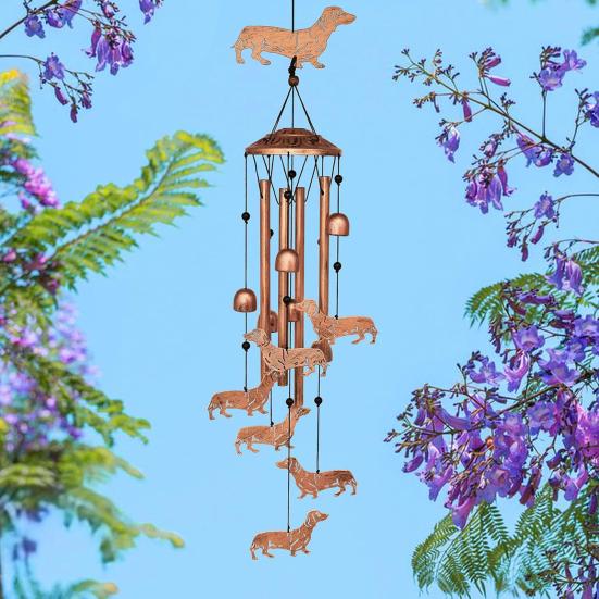 Dog Wind Chime Metal Pet Memorial Wind Chime Outside Dachshund Wind Bell Hanging Decoration for Home Patio Backyard Garden Decor