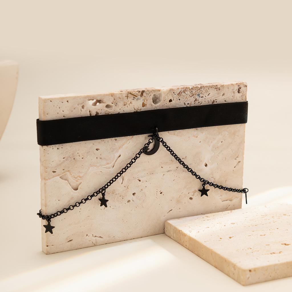 Аксессуары, персонализированное черное колье на Хэллоуин, милая и крутая подвеска в виде звезды и луны, колье с бахромой для женщин