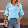 Женский повседневный топ с рукавами 3/4, летняя футболка с v-образным вырезом и пышными рукавами
