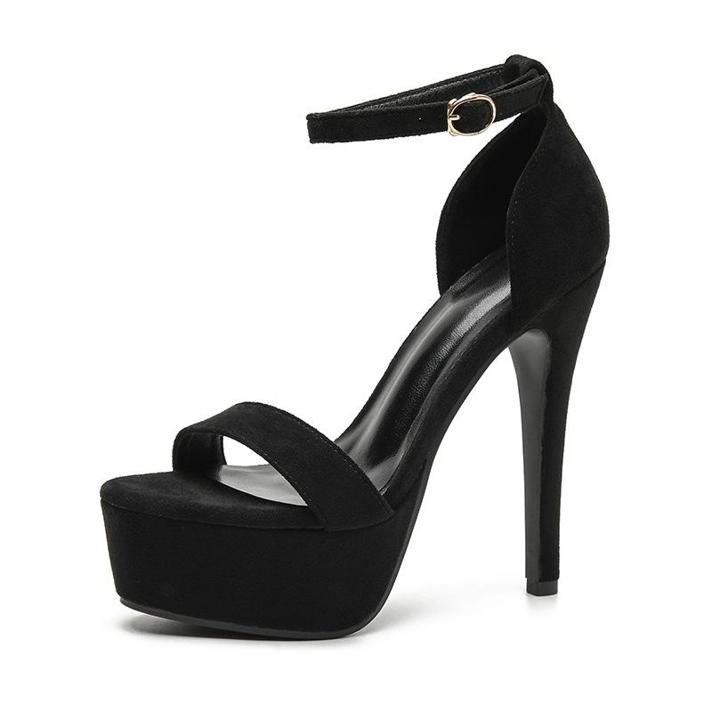 Fashion 2025 Summer Ultra High Heels Platform Sandals Women Ankle Buckle Strap Club Stripper Pole Dance Shoes Black Silk Pumps
