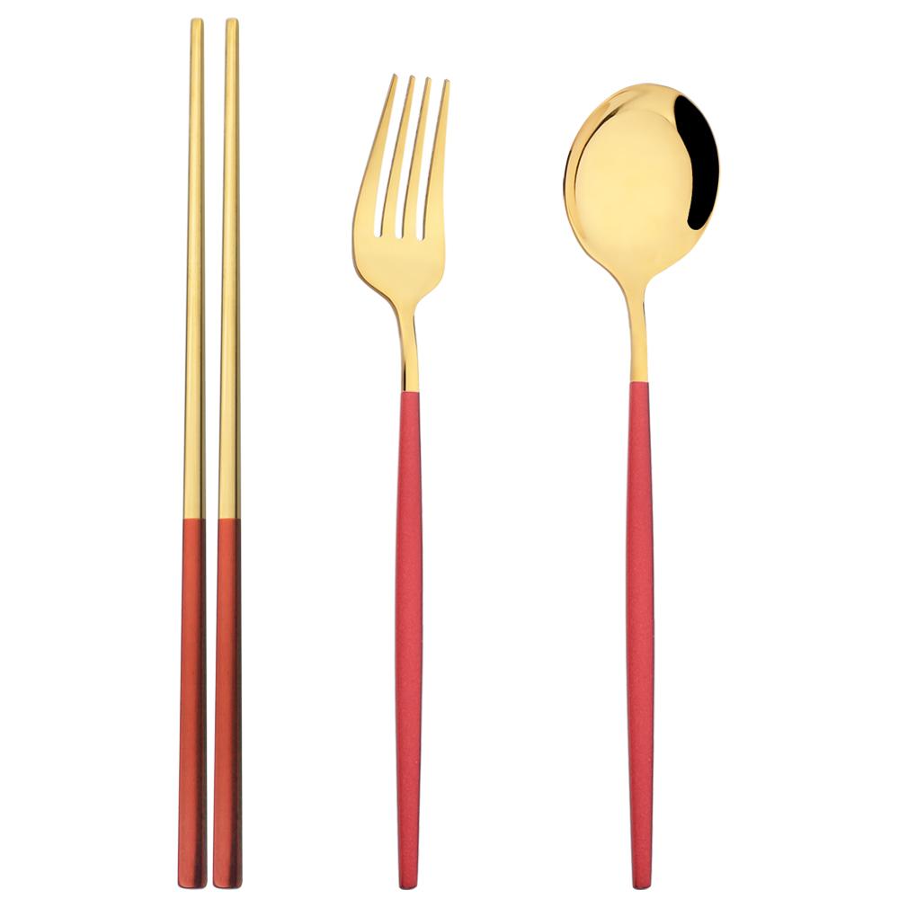 Зеркало, ложка, вилка, палочки для еды, набор посуды, 3 шт., столовая посуда из нержавеющей стали, золотой западный набор столовых приборов, кухонные принадлежности для ужина