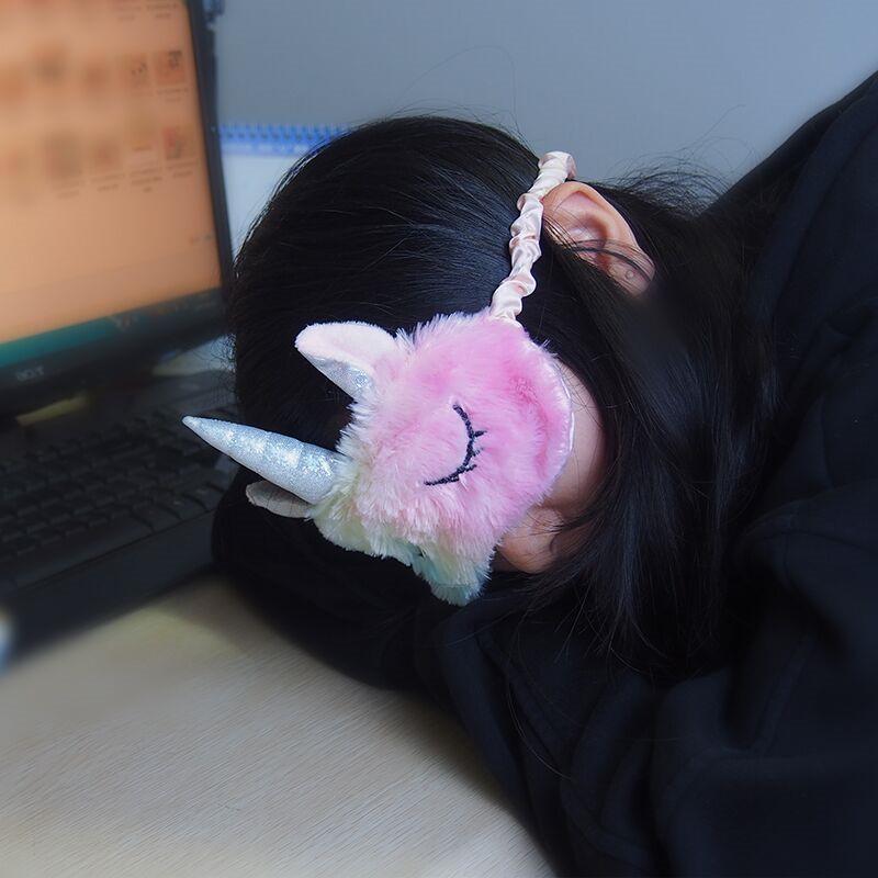 Fashion 3D Unicorn Sleeping Eye Mask Cute Cartoon Gradual Change Plush Travel Eyeshade Cover