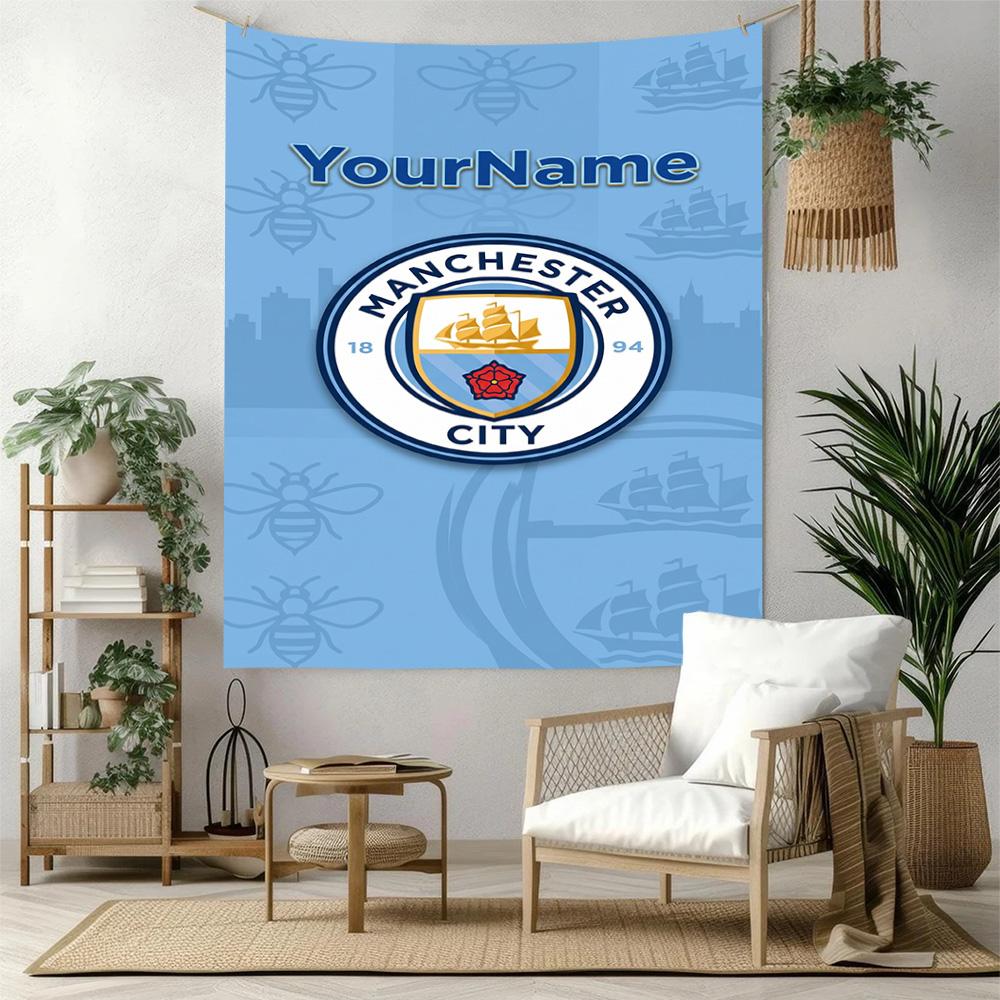 Manchester City Custom Your Name Wall Decor Tapestry Art For Pet Memorial Birthdaywedding Party Backdrop Family Gift