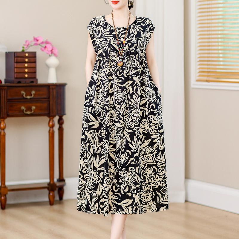 Летнее винтажное платье больших размеров, женские свободные повседневные элегантные длинные платья без рукавов большого размера