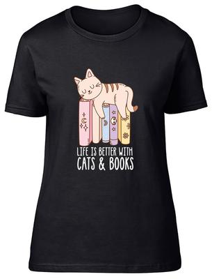 Жизнь лучше с кошками и книгами Всемирный день книги Женская футболка Подарок для женщин