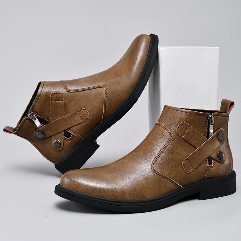Высококачественные уличные мужские ботинки из натуральной кожи, удобные ботинки челси с боковой молнией, мужская зимняя обувь на платформе для снега