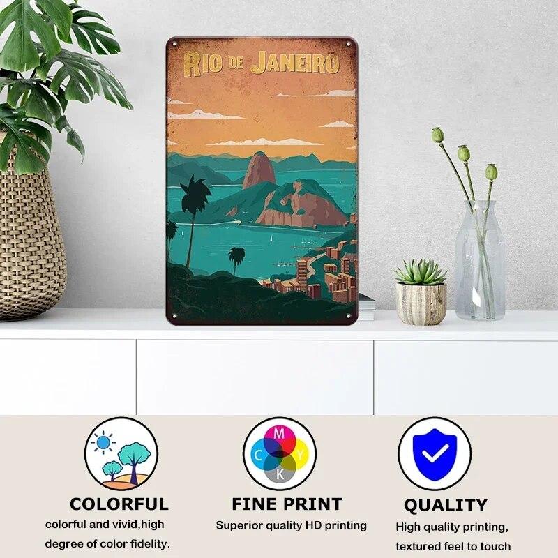 Tin Sign Landscape Paris Havana Tokyo Sydney Malibu Los Angeles Chicago City Metal Vintage Plaque Retro Decorative Plate Decor