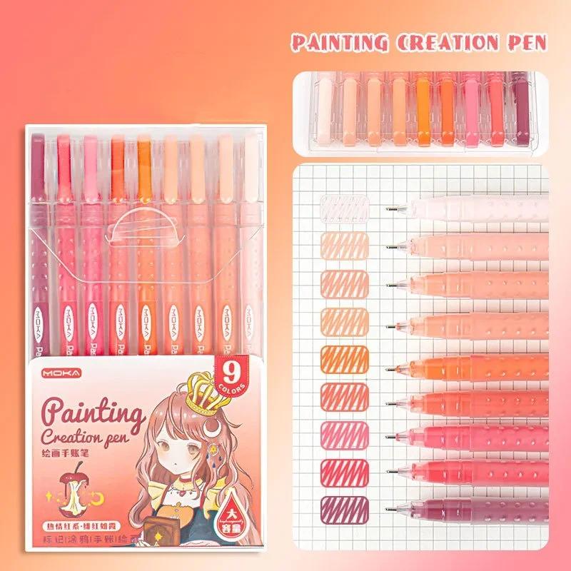 9 шт./компл. гелевая ручка для рисования градиентным цветом 0,5 мм, гладкая цветная ручка для канцелярских принадлежностей для журнала, для писания, для студентов