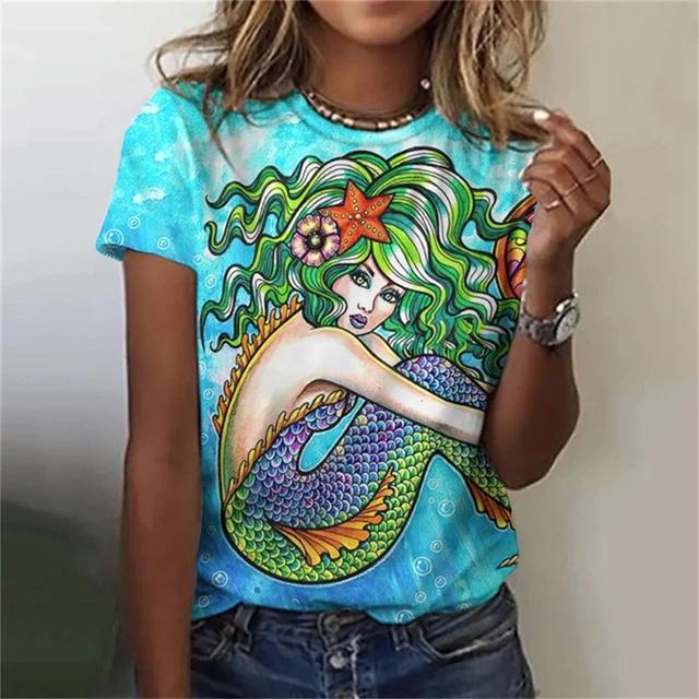 Русалка с пляжным принтом, 3D классическая простая краска, забавный узор, повседневная женская футболка, летняя модная женская футболка с короткими рукавами в стиле хип-хоп