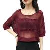 Female Hoodie Leisure, Elegant, Sexy Spring Hollow Round Neck Short Sleeve Knitted Top Summer Short-sleeved Hollowed Out Knit Shirt