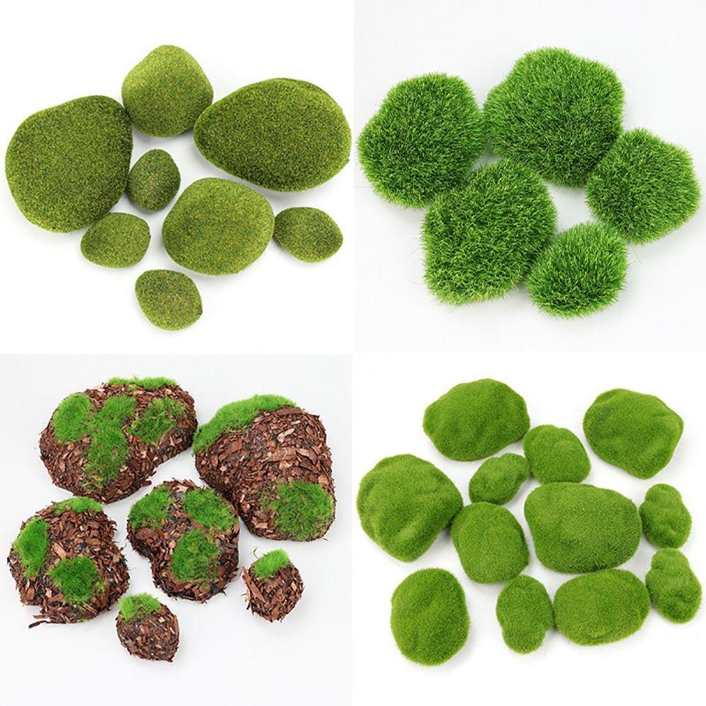 2/4/6/10PCS Green Artificial Moss Rocks Flocking Foam Mini Moss Stone Landscape Making