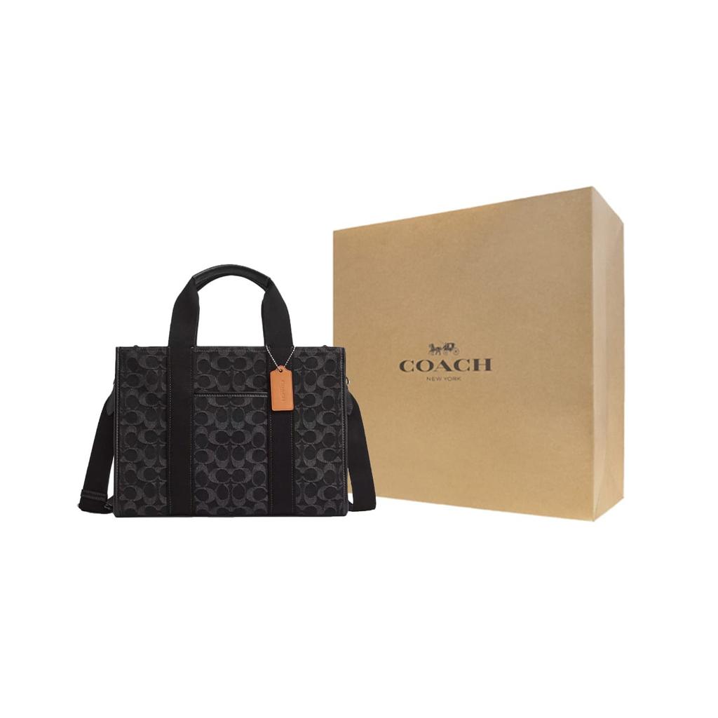 COACH Smith Iconic Denim With Smooth Leather Tote Shopping Bag, Shoulder Bag, Crossbody Bag, Handbag Large Unisex CP105-SVBK