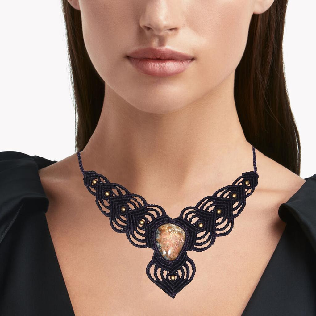 Ювелирное изделие из ниток макраме Ocean Jasper с драгоценными камнями ручной работы 20-36''Ad Ожерелье